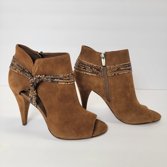 Vince Camuto Womens Annavay Brown Suede Open Toe Dress Booties Shoes 9.5 NWT - Picture 1 of 16